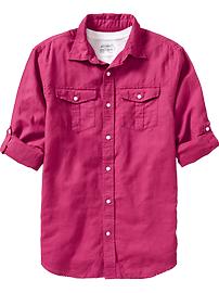 Men's Regular Fit Roll-Sleeve Linen-Blend Shirts