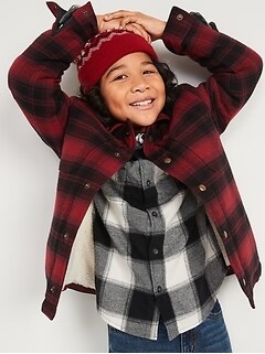 Oldnavy Cozy Plaid Flannel Sherpa-Lined Shirt Jacket for Boys